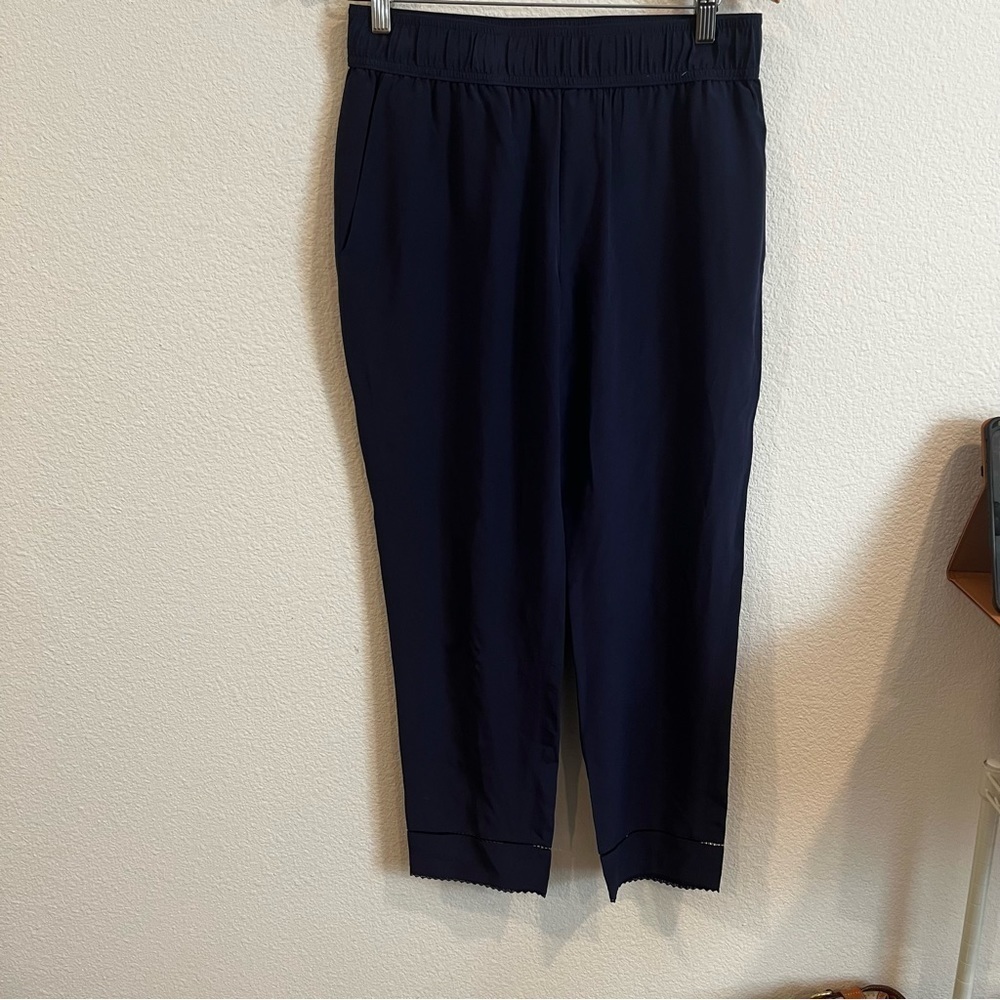 Club Monaco navy blue silk pants size 2 with adorable hem details elastic waist